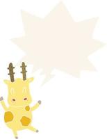 niedliche Cartoon-Giraffe und Sprechblase im Retro-Stil vektor