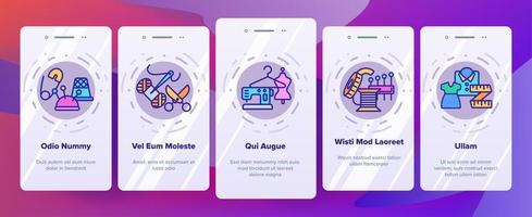 Modeatelier und Nähvektor beim Onboarding auf dem Bildschirm der mobilen App vektor