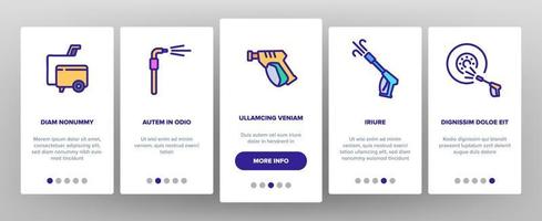 Onboarding-Symbole für Hochdruckreiniger-Werkzeuge setzen Vektor