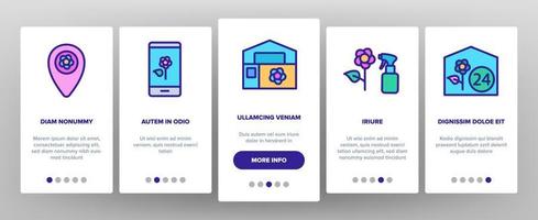blomsteraffär boutique onboarding ikoner set vektor