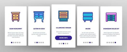 nattduksbord möbler onboarding ikoner set vektor
