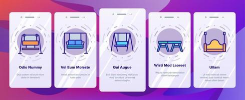 Bank Schaukel Möbel Onboarding Icons Set Vektor