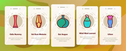Vase Blumen dekoratives Geschirr Onboarding Icons Set Vektor