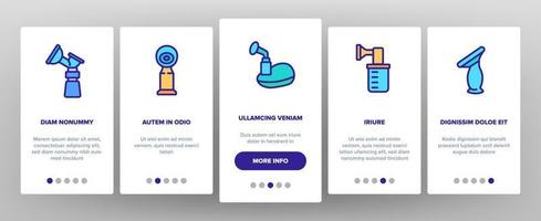Onboarding-Symbole für Brustpumpengeräte setzen Vektor