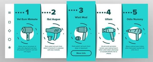 Onboarding-Symbole für Föngeräte setzen Vektor