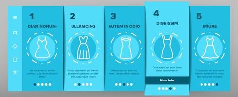 kleid mode weibliche onboarding icons set vektor