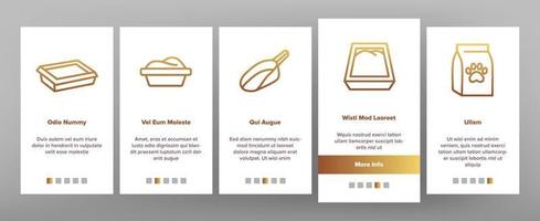 Onboarding-Symbole für Haustierstreuzubehör setzen Vektor