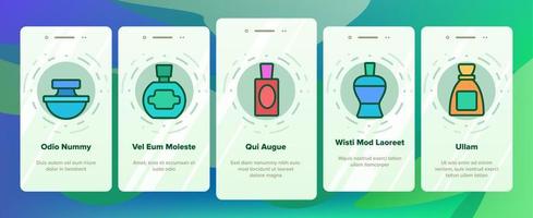 Onboarding-Symbole für Parfümbehälter setzen Vektor