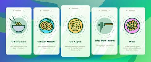 Nudelgericht Gastronomie Onboarding Icons Set Vektor
