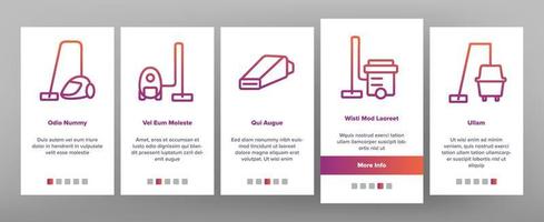 Onboarding-Symbole für Staubsaugergeräte setzen Vektor