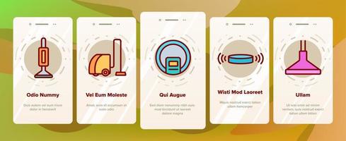 Onboarding-Symbole für Staubsaugergeräte setzen Vektor