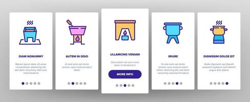 Onboarding-Symbole für Fondue-Topfgeräte setzen Vektor