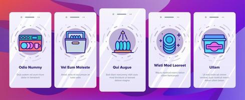 geschirrspüler utensil onboarding icons set vektor
