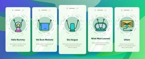HDTV antenn enhet onboarding ikoner som vektor
