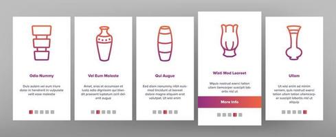 Vase Blumen dekoratives Geschirr Onboarding Icons Set Vektor