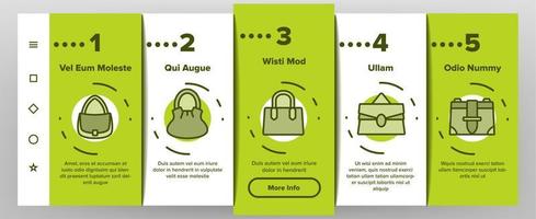 kvinnor väska tillbehör onboarding ikoner som vektor