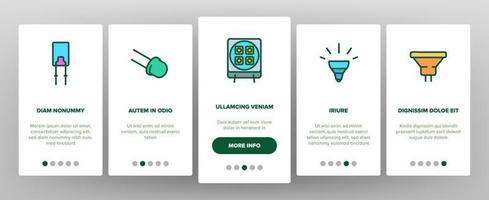 Onboarding-Symbole für LED-Lampenausrüstung setzen Vektor