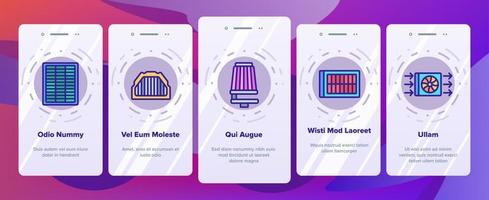 luftfilter und luftstrom-onboarding-symbole setzen vektor
