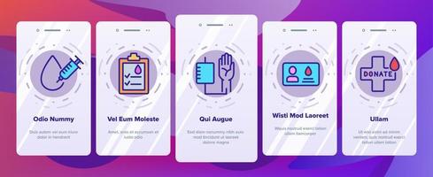Onboarding-Symbole für Spenderblutspende setzen Vektor