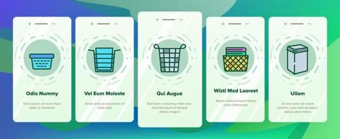 Wäschekorb-Korb-Onboarding-Symbole setzen Vektor