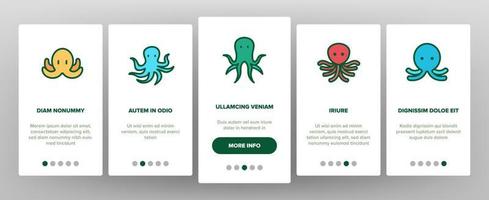 Octopus Ocean Mollusk Onboarding Icons Set Vektor