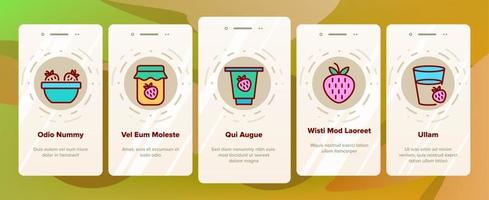 jordgubbe välsmakande frukt onboarding ikoner som vektor