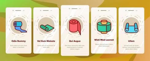 Onboarding-Symbole für Roll- und Rollenmaterial setzen Vektor