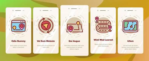 Routen-GPS-Navigator-Onboarding-Symbole setzen Vektor