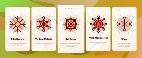Schneeflocken-Maßwerk-Onboarding-Symbole setzen Vektor