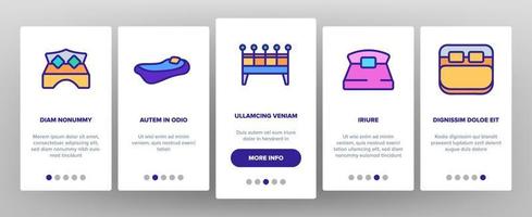 säng sovrumsmöbler onboarding ikoner set vektor