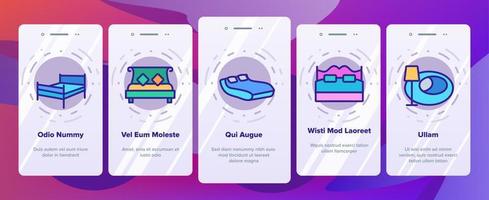 bett schlafzimmer möbel onboarding icons set vektor