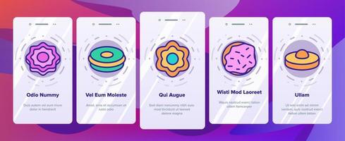 Plätzchen gebackene Dessert-Onboarding-Symbole setzen Vektor