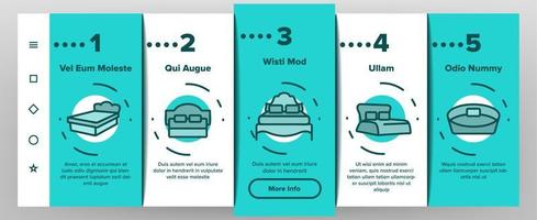 säng sovrumsmöbler onboarding ikoner set vektor