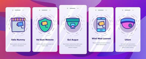 CCTV säkerhetskamera onboarding ikoner som vektor