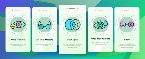 Onboarding-Symbole für Optometrie-Augengesundheit setzen Vektor