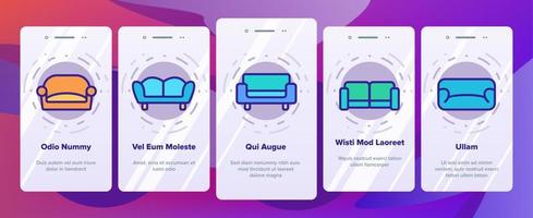 couch sofa möbel onboarding icons set vektor