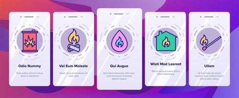 brännbara produkter onboarding ikoner som vektor