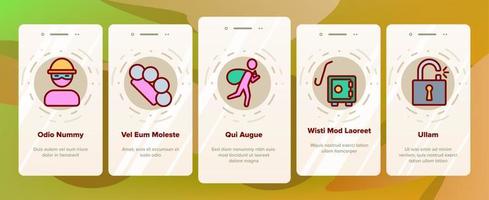 Onboarding-Symbole für Räuberkriminalität setzen Vektor