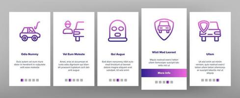 Onboarding-Symbole für Autodiebstahl setzen Vektor
