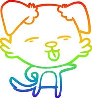 Regenbogen-Gradientenlinie zeichnet Cartoon-Hund, der die Zunge herausstreckt vektor