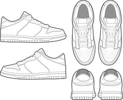 Low-Top-Sneaker technische Illustration Zeichnung Vektor Modevorlage Mockup leere CAD-Skizze für Tech-Packs