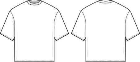 boxy oversized fit t-shirt platt teknisk ritning illustration kortärmad blank streetwear mock-up mall för design och teknikpaket. vektor