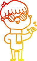 warme Gradientenlinie Zeichnung Cartoon-Junge mit Brille vektor