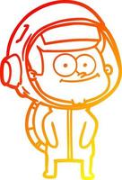 warme Gradientenlinie, die einen glücklichen Astronauten-Cartoon zeichnet vektor