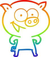 Regenbogen-Gradientenlinie, die fröhliche Schweinekarikatur zeichnet vektor