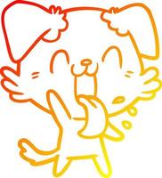 warme Gradientenlinie Zeichnung Cartoon keuchender Hund winkt vektor