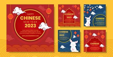 gott kinesiskt nytt år sociala medier post mall handritad tecknad platt illustration vektor