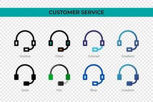 Kundenservice-Symbol in verschiedenen Stilen. Kundenservice-Vektorsymbole, die in Umrissen, soliden, farbigen, gefüllten, Farbverläufen und flachen Stilen gestaltet sind. Symbol, Logoabbildung. Vektor-Illustration vektor