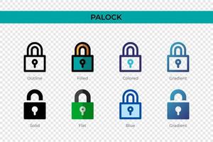 Palock-Symbol in verschiedenen Stilen. Palock-Vektorsymbole in Umrissen, soliden, farbigen, gefüllten, Farbverläufen und flachen Stilen. Symbol, Logoabbildung. Vektor-Illustration vektor