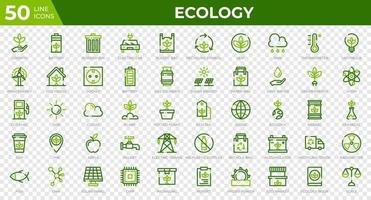 Satz von 50 Ökologie-Web-Icons im farbigen Linienstil. Recycling, Biologie, erneuerbare Energien. Sammlung farbiger Umrisssymbole. Vektor-Illustration vektor